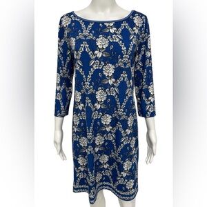 NWT Max Studio Women’s Floral Blue with Rose Pattern Shift Sheath Dress SzL Blue